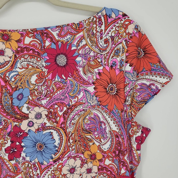 Talbots Island Floral Paisley Dress XL Knot Tie Catalina Cloth Short Sleeve Pink - Picture 11 of 13
